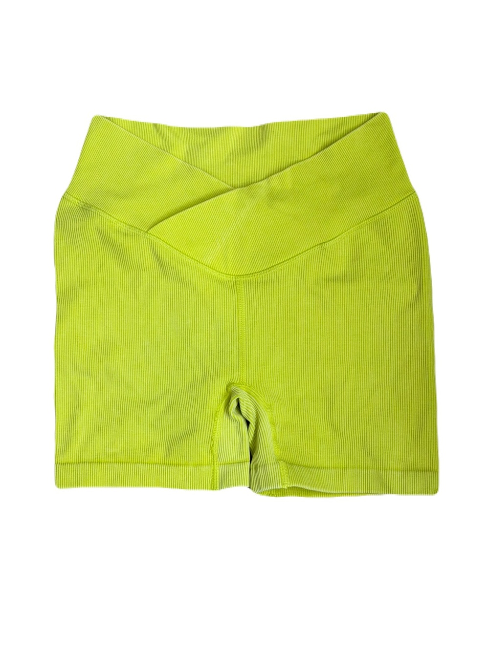 High-Waist Ribbed Bike Shorts - Neon Lime JoyLab XS